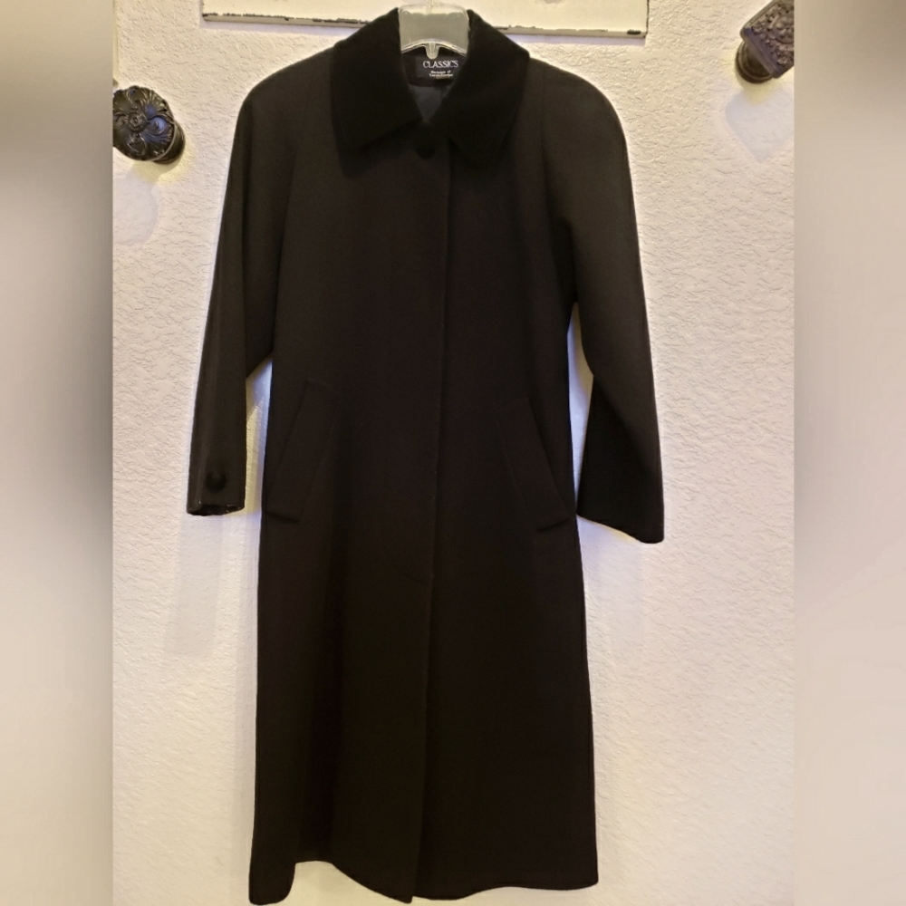 COPY - Larry Levine Black 100% Wool Vintage Classic Velvet Collar Overcoat - Si…